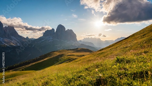 majestic sunset of the mountains landscape wonderful nature landscape during sunset wonderful picturesque scene color in nature giau pass dolomite alps italy travel is a lifestyle concept