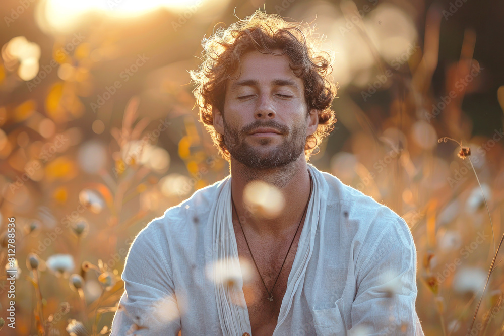 Tranquil Solitude: Man Meditating in Peaceful Natural Setting for Self-Awareness and Inner Peace Tranquil Solitude: Man Meditating in Peaceful Natural Setting for Self-Awareness and Inner Peace