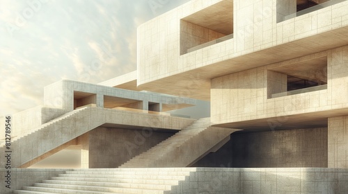 A concrete building with stairs leading up to it