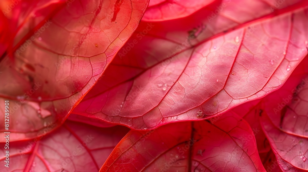 Fototapeta premium Natural Autumnal red peach color leaves as creative nature pattern veins of leaf textured foliage closeup organic design background Aesthetic nature macro trends peach fuzz trend color : Generative AI
