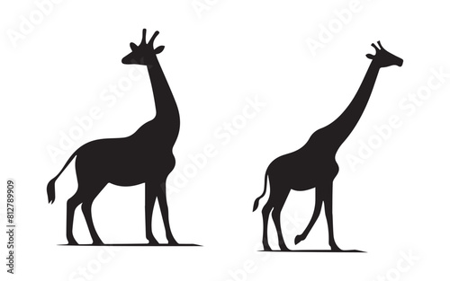 Set of giraffe icons in flat black color isolated on white background 