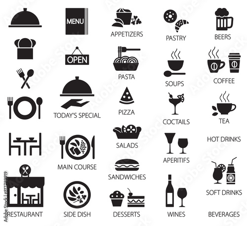 Restaurant vector silhouette icons 1