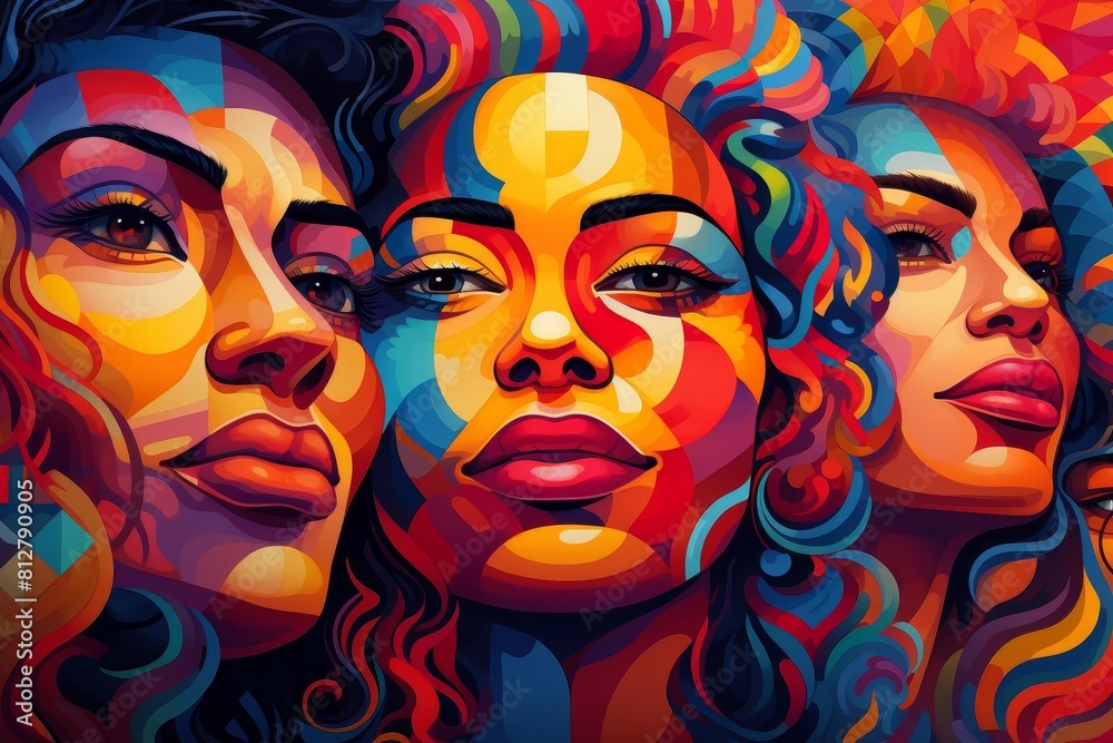 Capture a digitally rendered close-up shot of vibrant and diverse icons symbolizing unity and inclusion, with intricate details and bold colors that pop