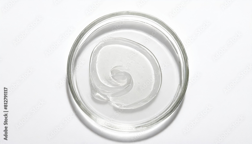 Petri dish with cosmetic gel sample. Petri's cup with liquid, isolated on white background. Petri dish with cosmetic gel sample. Petri's cup with liquid, isolated on white background.