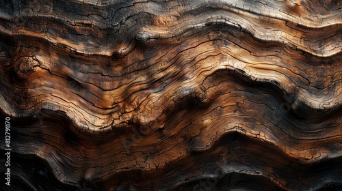 Photo of rough wood with natural patterns and furrows, evoking a feeling of strength and hardness