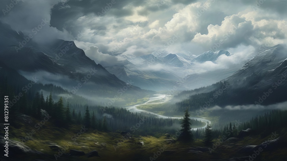 Capture the grandeur of a wide-angle view, featuring an Ethical Certificate Badge on a sprawling mountainside Utilize digital techniques to blend in a sense of serenity and trust