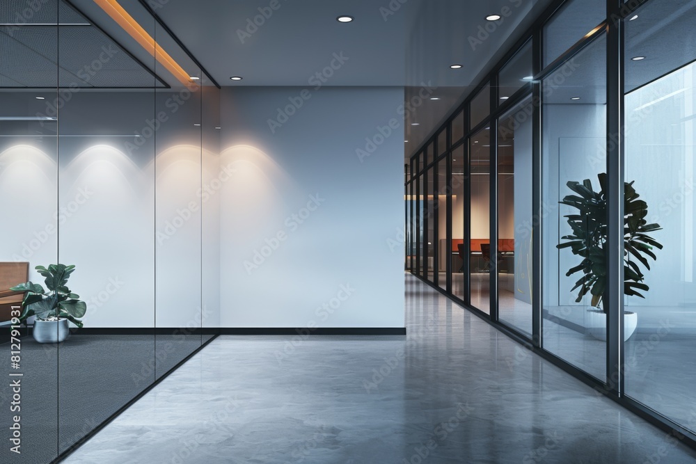 Empty Wall Mockup in Modern Office Interior created with Generative AI Empty Wall Mockup in Modern Office Interior created with Generative AI