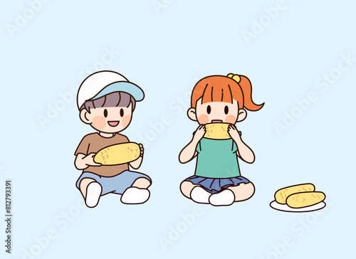 한국의 여름방학의 어린이 삽화