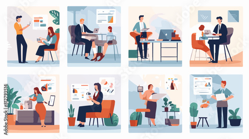 Business people set of cards with vector illustrati © iclute