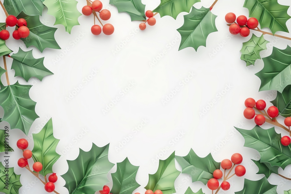 Christmasthemed paper frame with holly leaves and berries, isolated on white Christmasthemed paper frame with holly leaves and berries, isolated on white