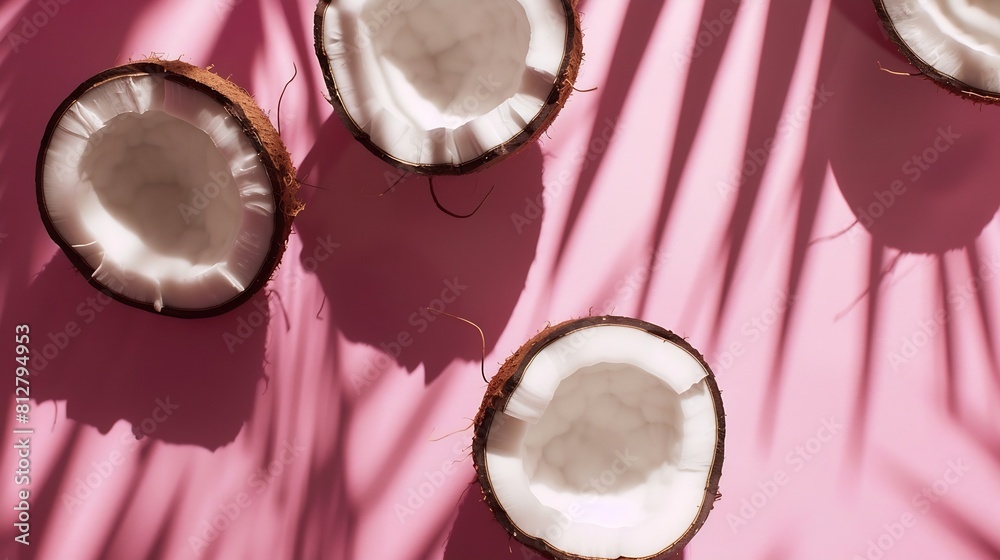 Creative layout made of coconut Flat lay Food concept Macro  concept : Generative AI