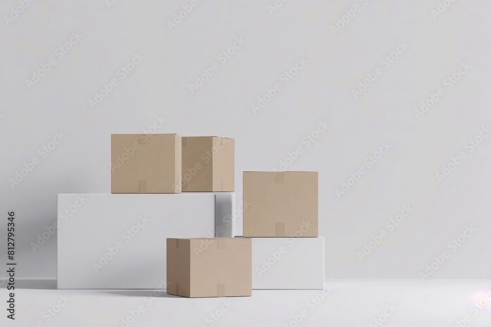 Obraz premium Stacked boxes mockup with customizable labels and realistic shadows.