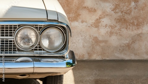 Timeless Beauty: Vintage Car Headlight on Concrete Wall Background