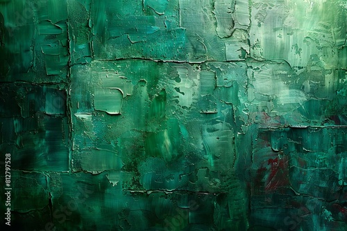 Abstract background painting by oil on canvas with green and black colors