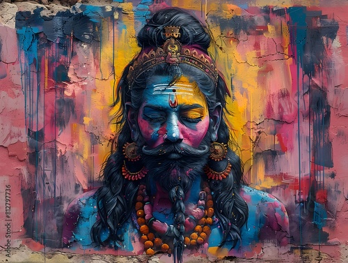 Mystical Portrait of Colorful Spiritual Tribal Character in Surreal Abstract Digital