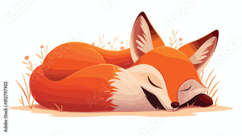 Cartoon cute red fox sleeping sweet character vecto