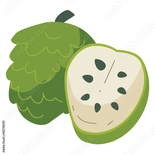 Cartoon sugar apple vector illustration, custard apple, sweetstop or anona, thai tropical fruit in flat design style, annona or cherimoya image 