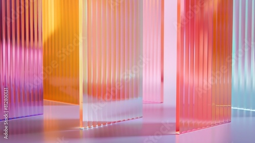 Bright colourful abstract background made by transparent and ribbed acrylic glass Empty showcase for makeup and cosmetics product commercial Podium for new package demonstration and ad : Generative AI