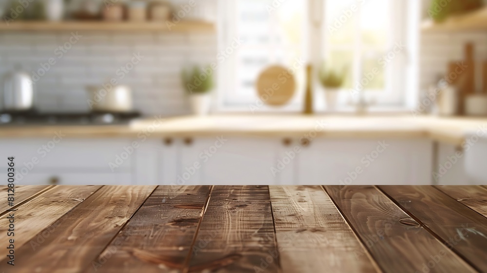 Wood table with blur kitchen room background For montage product display or design key visual layout : Generative AI Wood table with blur kitchen room background For montage product display or design key visual layout : Generative AI