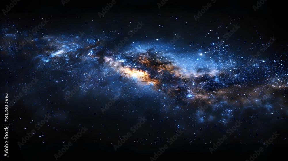 Fototapeta premium A dark blue Milky Way galaxy, with the black background. 