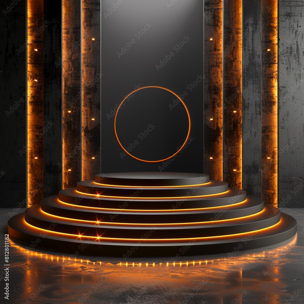 3D Black Pedestal Podium With Golden Line. EPS10 Vector. Made with generative ai