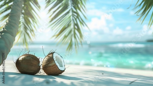 Summer vacation summer vacation enjoyment on the beach beach background image with water Beach view with coconuts  Perfect day for a beach day Holiday background   outdoors relaxation : Generative AI