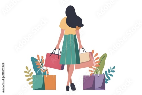 Woman Carrying Multiple Shopping Bags and Suitcase in Stylish Urban Lifestyle photo