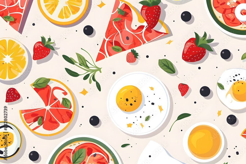 Colorful and Fresh Fruit Pattern in Flat Design for Healthy Lifestyle and Summer Refreshment Concepts Colorful and Fresh Fruit Pattern in Flat Design for Healthy Lifestyle and Summer Refreshment Concepts