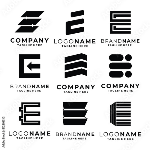 Set of E letter logo template vector