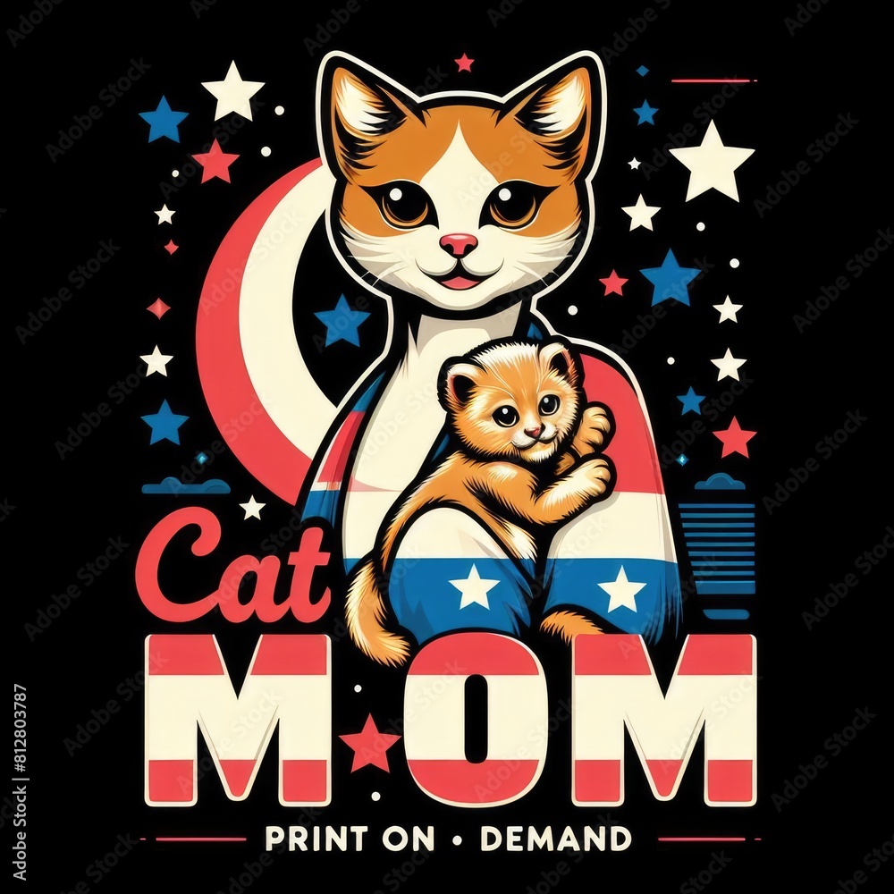 A cat and kitten on a black background photo attractive lively card design illustrator.
