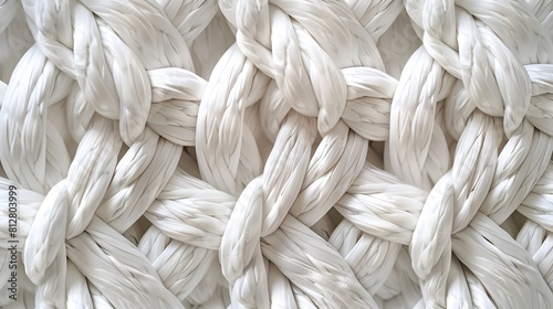 White braided background, 3D rendering of white rope texture. White braid pattern with a wide frame. 