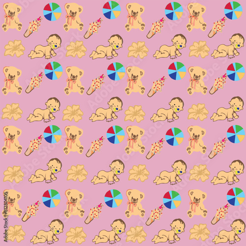 vector graphics seamless pattern in floral style in the frame of lines. flowers, squares, triangles and lines.
