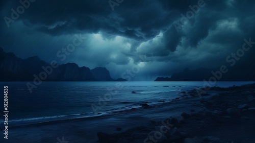 Majestic storm cloud over dark coastline nature spooky beauty 8k 