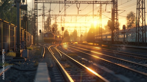 A train track at sunset background