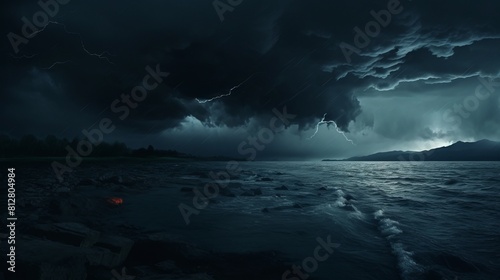 Majestic storm cloud over dark coastline nature spooky beauty 8k 