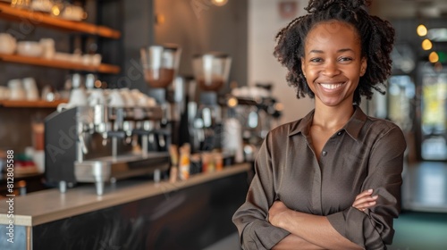 A Confident Cafe Owner Smiling