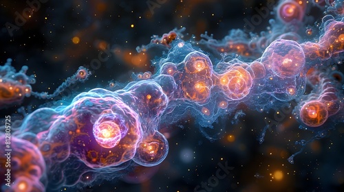 Glowing Molecular Structures in a Cosmic Futuristic Digital