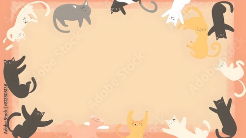 Cute Cartoon Cat Silhouettes Framing Blank Beige Background