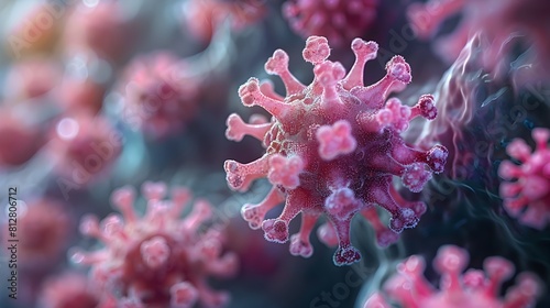 Highly Detailed Microscopic View of a Pathogenic Virus Specimen in a Medical Research Laboratory Setting