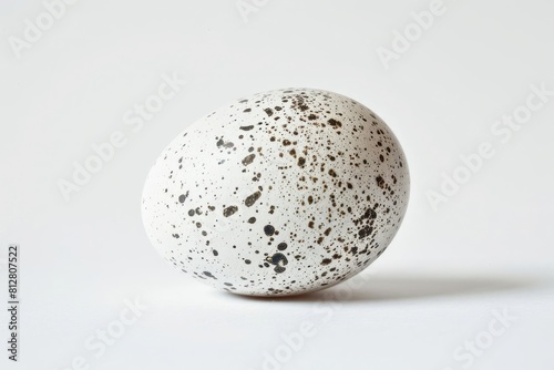 A raw egg with a unique speckled shell on a white background to emphasize its distinctive pattern