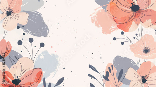 Frame of watercolor spring flowers on a light background. Greeting card mockup, copy space.