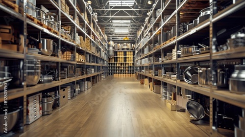 Warehouse shelves filled with various items in a 3D ing advertising photograph © VICHIZH