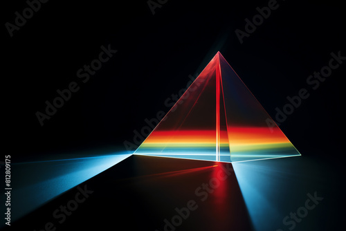 Beam of light refracting through prism side view highlighting precision optics Advanced tone, Monochromatic Color Scheme photo
