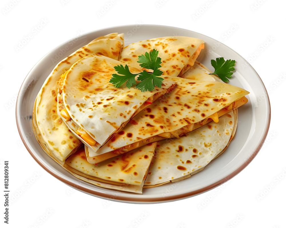 Quesadillas in plate on transparent background Quesadillas in plate on transparent background