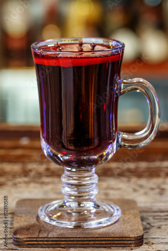 Spicy mulled wine in a glass
