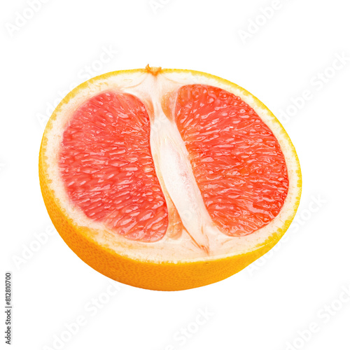 Half grapefruit citrus fruit isolated on white background. File contains clipping path.