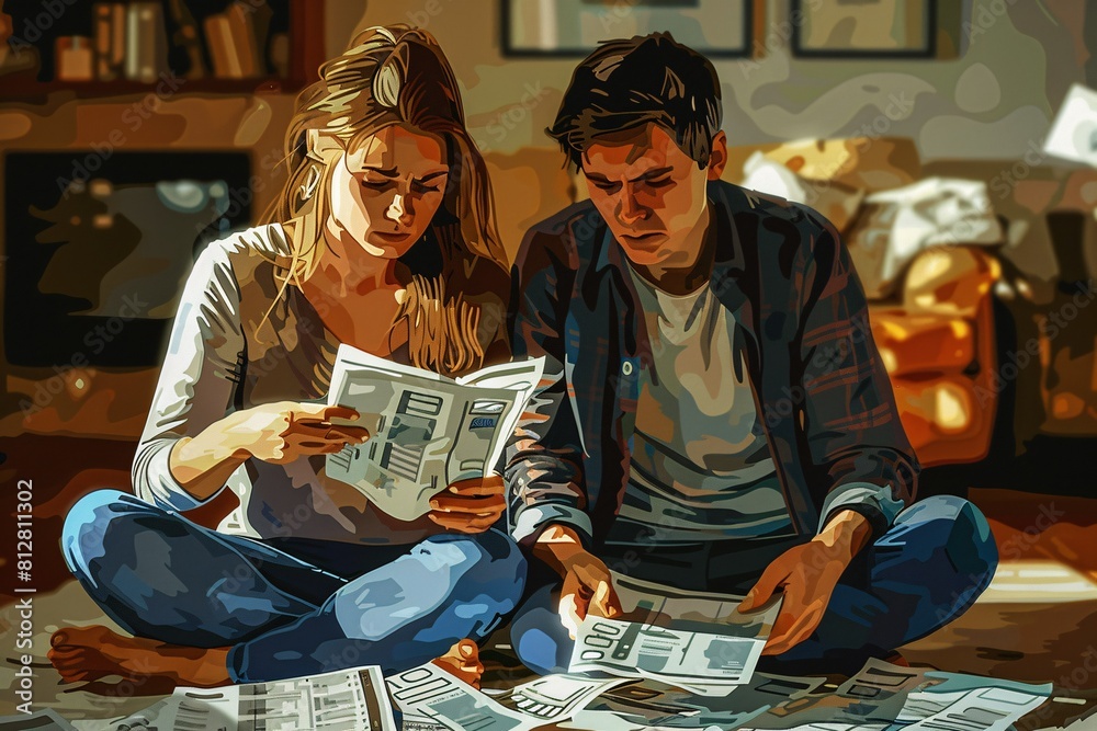 Fototapeta premium Two People Engrossed in Reading Newspaper