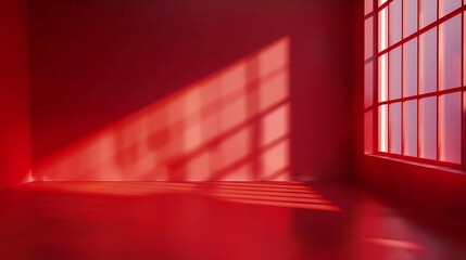 Abstract red studio background for product presentation Empty room with shadows of window 3d room with copy space Blurred backdrop : Generative AI