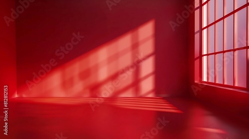 Abstract red studio background for product presentation Empty room with shadows of window 3d room with copy space Blurred backdrop : Generative AI