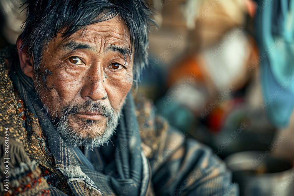 Homeless person, sitting on a sidewalk, begging for help, despair evident in their eyes. Homeless person, sitting on a sidewalk, begging for help, despair evident in their eyes.